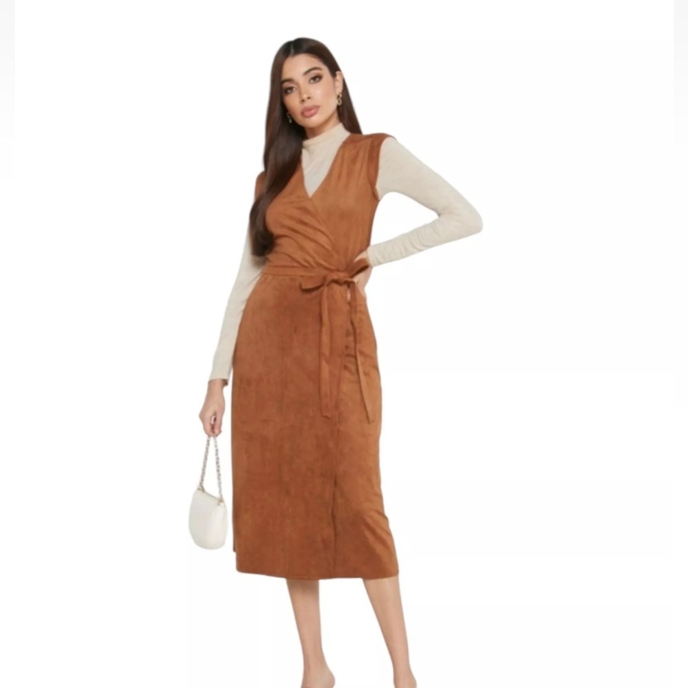 NWT BANANA REPUBLIC Faux Suede Wrap Midi Dress - Picture 3 of 8